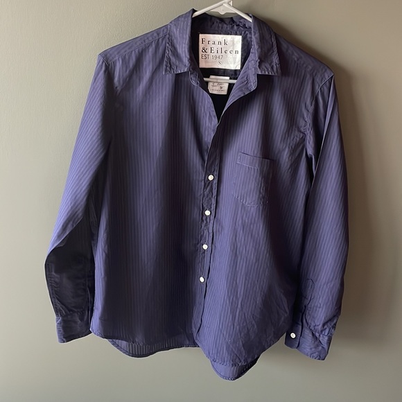 FRANK & EILEEN Eileen Sheer Poplin Striped Navy Shirt - Picture 8 of 16